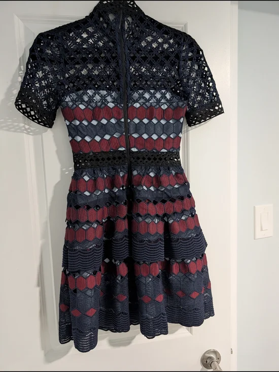 Self-Portrait Navy and Burgundy Lace Midi Dress - Picture 4 of 5